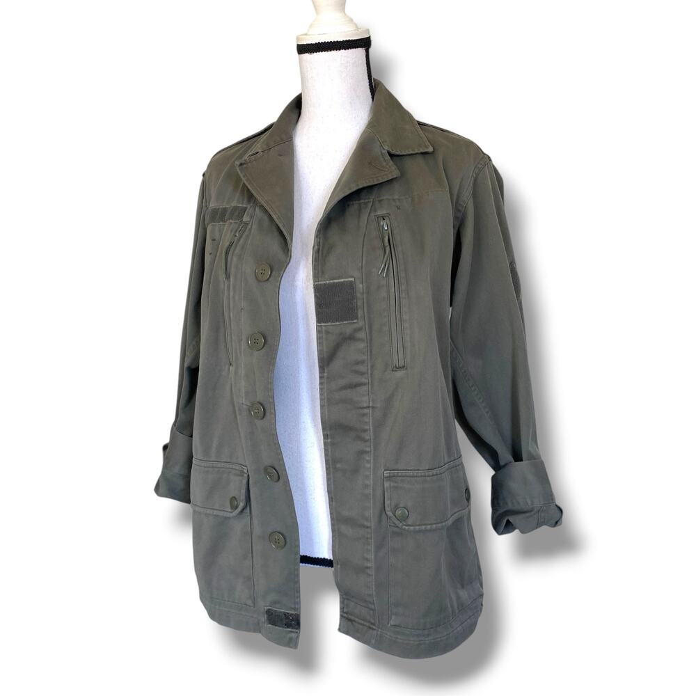 Etienne Marcel Epaulet Military Style Field Jacket Olive Green Sz M Cotton